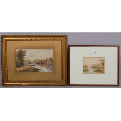 692 - Henry Earp, Arundel river scene, 1906, watercolour, 11cm x 15cm, and a 19th century watercolour rive... 