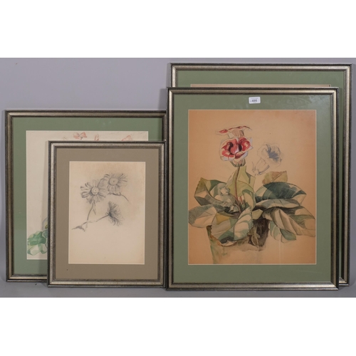 695 - D Weeraat, 4 still life botanical studies, watercolour/pencil, largest 51cm x 42cm, framed (4)