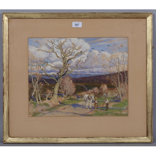 697 - Charles Harvey, farm landscape, watercolour, signed, 30cm x 40cm, framed