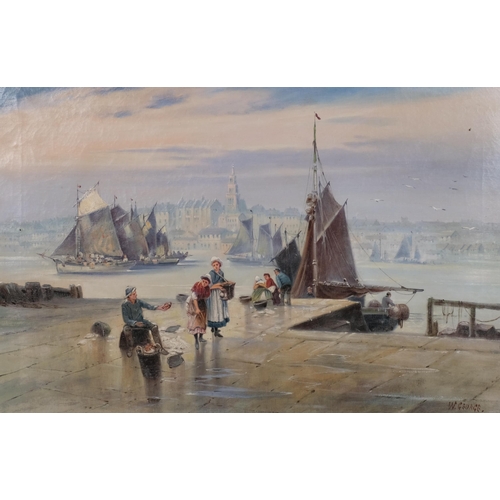 701 - William George, harbour scene Whitby, oil on canvas, signed, 50cm x 75cm, framed