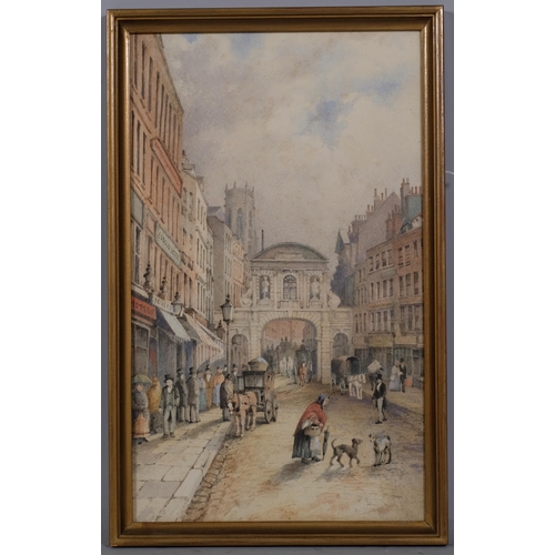 710 - Manner of Thomas Shotter Boys (1803 - 1874), Temple Bar from the Strand, watercolour, unsigned, 48cm... 