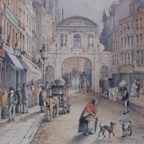 710 - Manner of Thomas Shotter Boys (1803 - 1874), Temple Bar from the Strand, watercolour, unsigned, 48cm... 