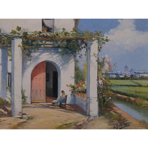 711 - Joaquin Bellido, mid-20th century Continental terrace, oil on board, signed, 32cm x 43cm, framed