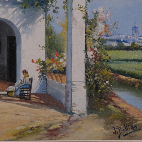 711 - Joaquin Bellido, mid-20th century Continental terrace, oil on board, signed, 32cm x 43cm, framed