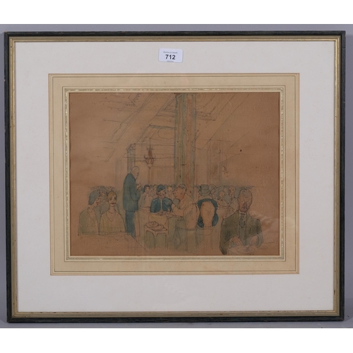 712 - William Gaunt, the Mirror Room, Lyons Corner House Strand London, ink/watercolour, inscribed verso, ... 