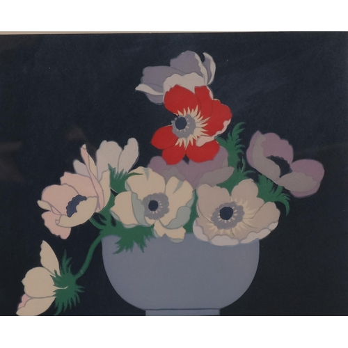 713 - John Hall Thorpe, anemones, colour woodcut print, signed in pencil, published 1922, image 23cm x 29c... 