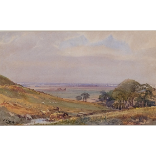 724 - John Supple, extensive landscape, watercolour, signed and dated 1870, 19cm x 32cm, framed