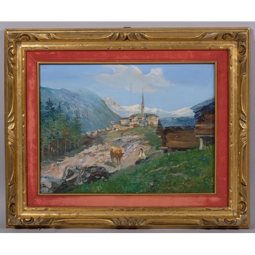 726 - Impressionist Alpine landscape, mid to late 20th century oil on canvas, indistinctly signed, 30cm x ... 