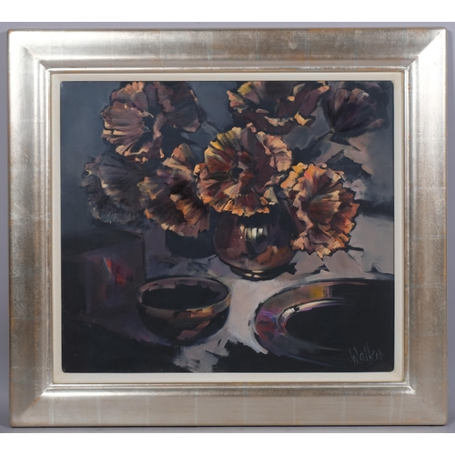 732 - Ethel Walker (born 1941), copper poppies, oil on board, signed, 56cm x 64cm, framed and glazed