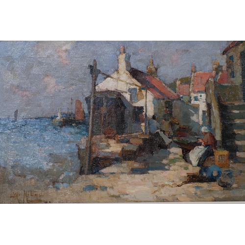 735 - William Watt Milne (1865 - 1949), pair of fishing village scenes, oils on canvas, signed and dated '... 