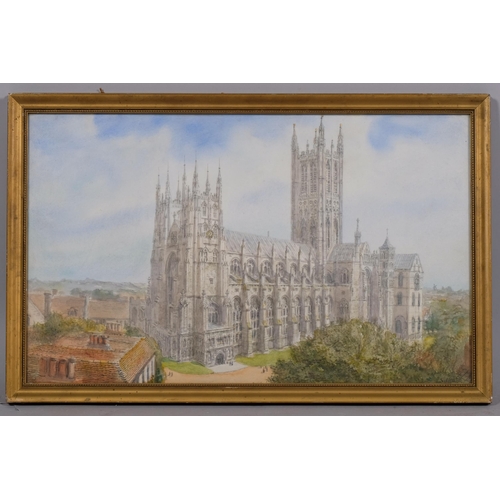 738 - S J Nash, Canterbury Cathedral, watercolour/ink, signed, 26cm x 43cm, framed