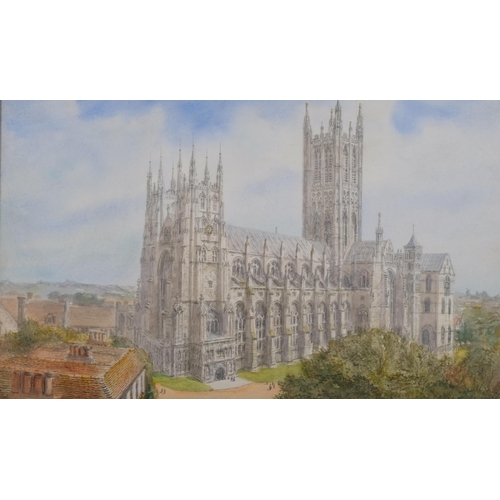 738 - S J Nash, Canterbury Cathedral, watercolour/ink, signed, 26cm x 43cm, framed