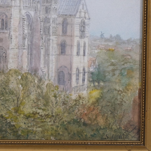 738 - S J Nash, Canterbury Cathedral, watercolour/ink, signed, 26cm x 43cm, framed