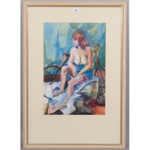 740 - Shona Barr (born 1965), female nude, watercolour, signed, 52cm x 35cm, framed