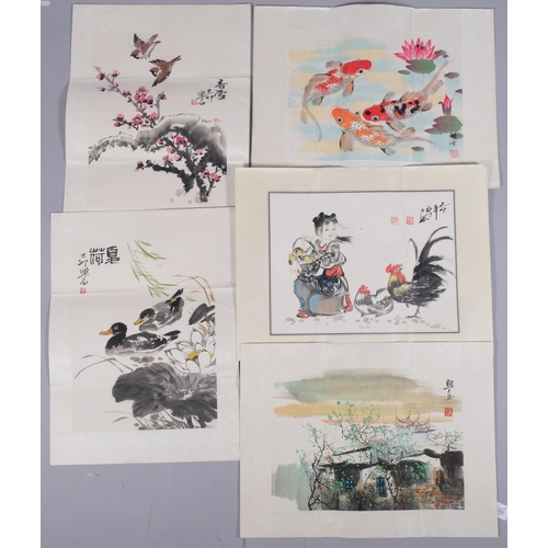 753 - 5 Chinese watercolours, image 33cm x 43cm