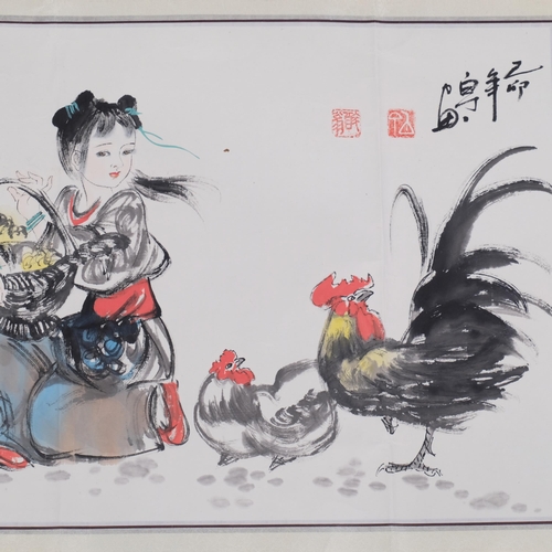 753 - 5 Chinese watercolours, image 33cm x 43cm