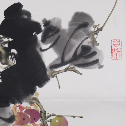 755 - Attributed Wu Qiang, Chinese watercolour, study of berries, image 45cm x 25cm, unframed