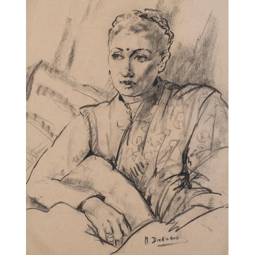 759 - M Dickinson, portrait of an Indian woman, charcoal on paper, signed, inscribed verso, exhibited at t... 