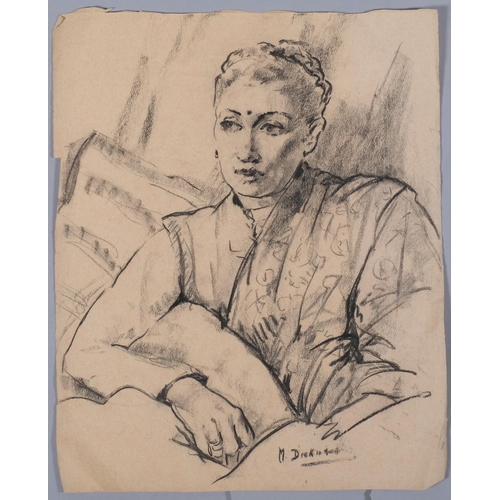 759 - M Dickinson, portrait of an Indian woman, charcoal on paper, signed, inscribed verso, exhibited at t... 