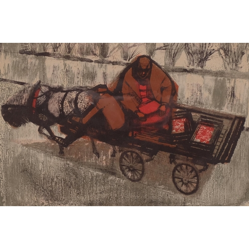 766 - Charles Keeping, Coster Cart II, lithograph, signed in ink, 1958, no. 5/20, image 26cm x 39cm, frame... 