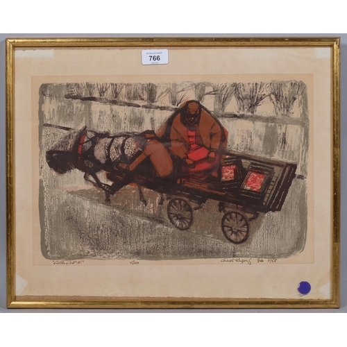 766 - Charles Keeping, Coster Cart II, lithograph, signed in ink, 1958, no. 5/20, image 26cm x 39cm, frame... 