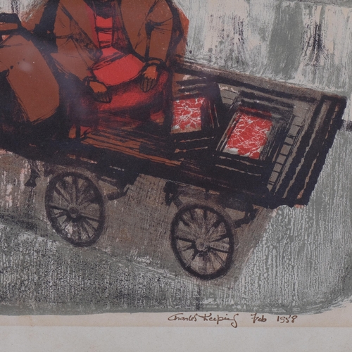 766 - Charles Keeping, Coster Cart II, lithograph, signed in ink, 1958, no. 5/20, image 26cm x 39cm, frame... 