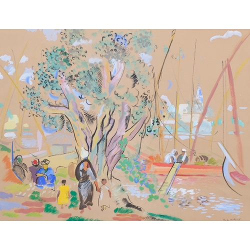 770 - Middle Eastern School, landscape with figures, watercolour circa 1940s, indistinctly signed, 50cm x ... 