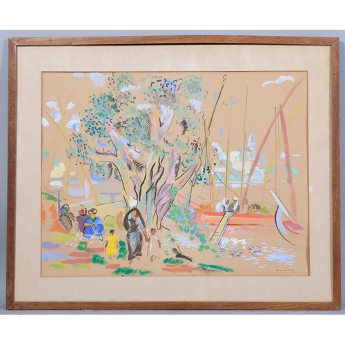 770 - Middle Eastern School, landscape with figures, watercolour circa 1940s, indistinctly signed, 50cm x ... 