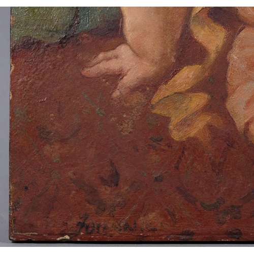 771 - Child with pheasant, 19th century oil on wood panel, indistinctly signed, 23cm x 23cm, unframed