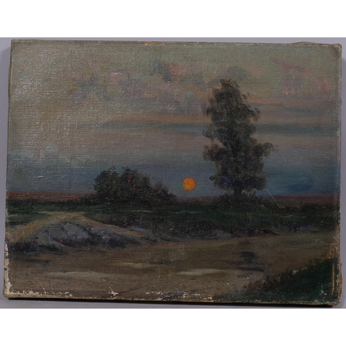 772 - French School, sunset landscape, oil on canvas, indistinctly signed, dated 1910, 27cm x 35cm, unfram... 