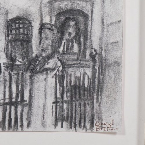 773 - David Britton (born 1937), view of the Ashmoleon Oxford, charcoal on paper, signed, 21cm x 27cm, fra... 