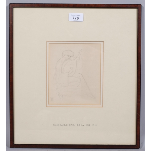 776 - Joseph Southall RWS RBSA (1861 - 1944), lady with a lute, pencil drawing dated 27.IX.1904 and signed... 