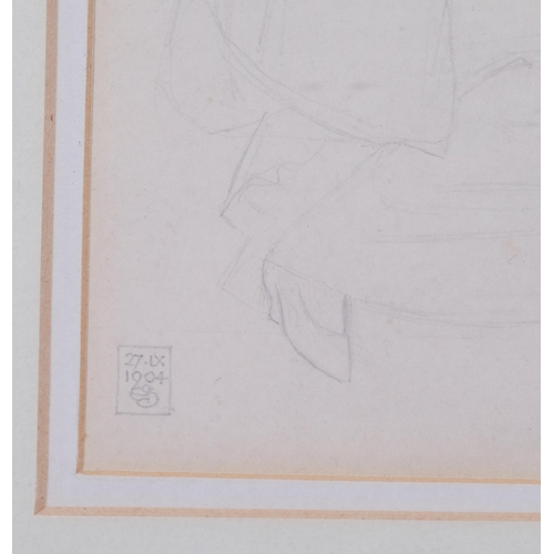 776 - Joseph Southall RWS RBSA (1861 - 1944), lady with a lute, pencil drawing dated 27.IX.1904 and signed... 