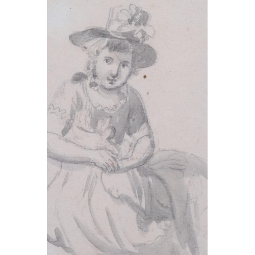 777 - Paul Sandby RA (1725 - 1809), study of a girl, grey wash on paper, 10.5cm x 7.5cm, framed