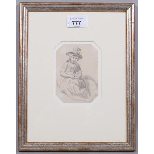 777 - Paul Sandby RA (1725 - 1809), study of a girl, grey wash on paper, 10.5cm x 7.5cm, framed