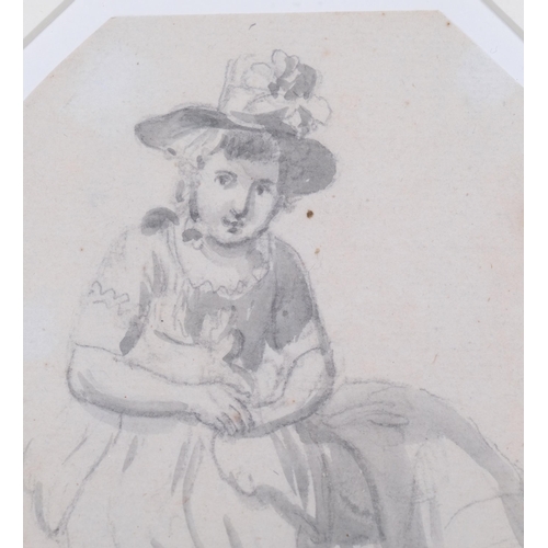 777 - Paul Sandby RA (1725 - 1809), study of a girl, grey wash on paper, 10.5cm x 7.5cm, framed