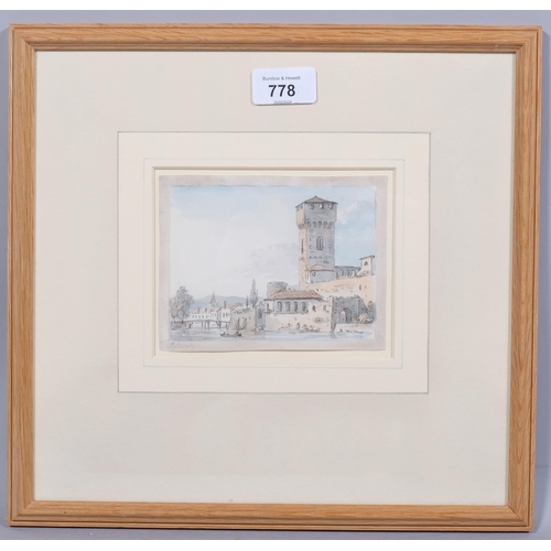 778 - Paul Sandby (1725 - 1809), Italianate capriccio, watercolour/pencil, signed, 10.5cm x 13.5cm, framed... 