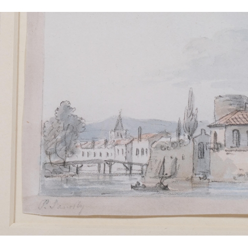 778 - Paul Sandby (1725 - 1809), Italianate capriccio, watercolour/pencil, signed, 10.5cm x 13.5cm, framed... 