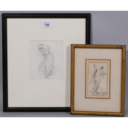 780 - Frederick Pickersgill (1820 - 1900), pencil drawing of a girl, 12cm x 10cm, and George Chinnery (177... 