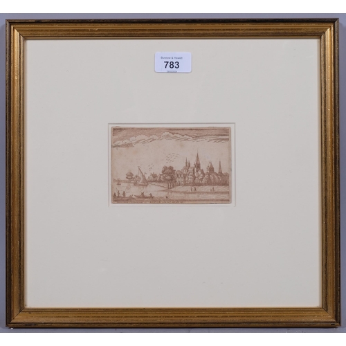 783 - Samuel Ward (1710 - 1778), a riverside town, pen and ink, signed and dated 1774, 7.5cm x 12cm, frame... 