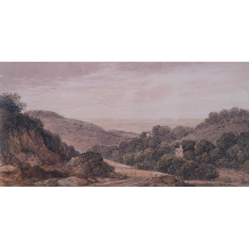 784 - John Glover (1767 - 1849), landscape watercolour, 7cm x 13.5cm, framed, provenance: Abbott & Holder ... 