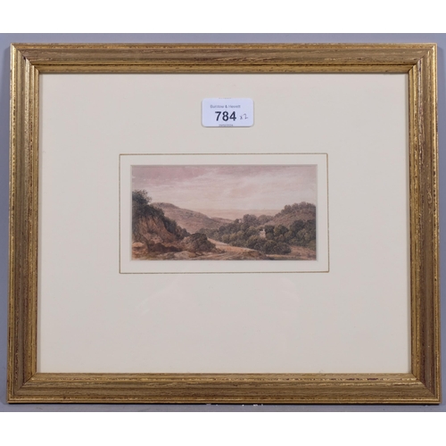 784 - John Glover (1767 - 1849), landscape watercolour, 7cm x 13.5cm, framed, provenance: Abbott & Holder ... 