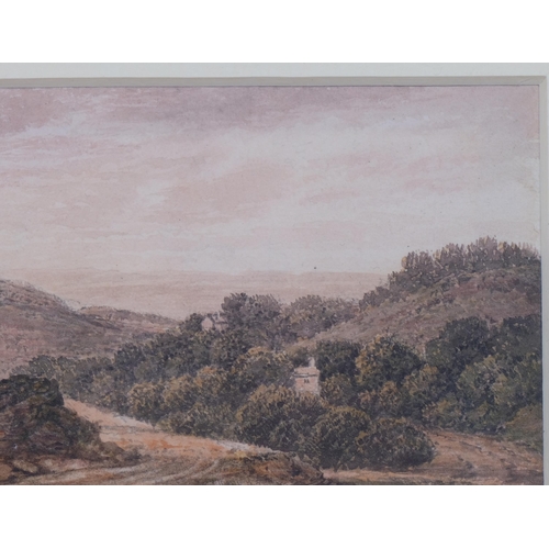 784 - John Glover (1767 - 1849), landscape watercolour, 7cm x 13.5cm, framed, provenance: Abbott & Holder ... 