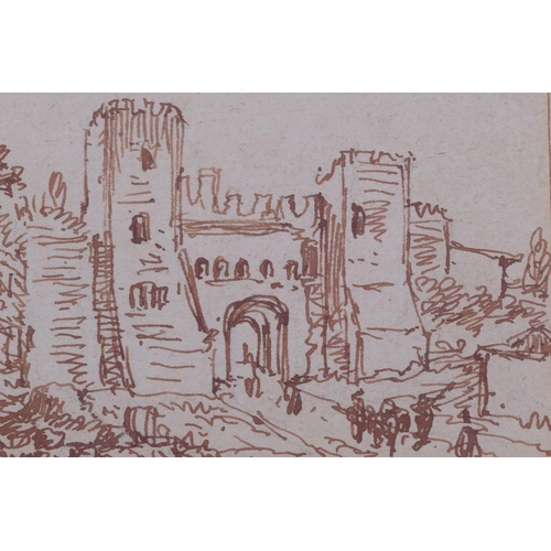 785 - Victor Jean Nicolle (1754 - 1826), Veduta Della Porta S Lorenzo Rome, pen and ink drawing, 6cm x 8.5... 