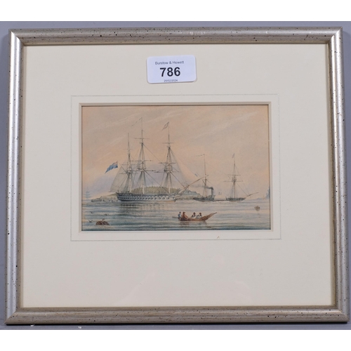 786 - John Sell Cotman (1782 - 1842), boatmen by an estuary at sunset, watercolour, 9.5cm x 14.5cm, framed