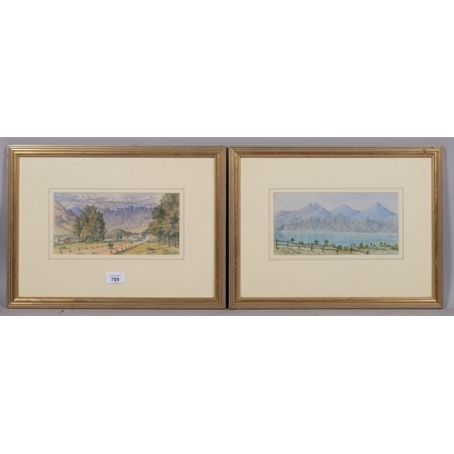 789 - Lorraine Estridge, pair of watercolours, Lake Como 1880 and Lake Orta, 12cm x 24cm, provenance: Abbo... 