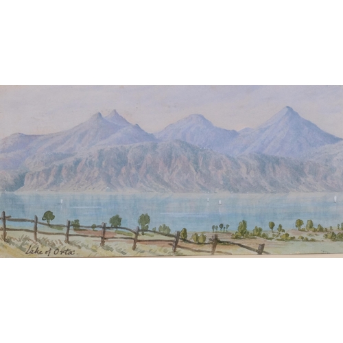 789 - Lorraine Estridge, pair of watercolours, Lake Como 1880 and Lake Orta, 12cm x 24cm, provenance: Abbo... 