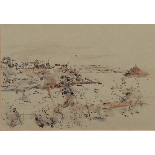 791 - A 20th Century coastal landscape, ink/watercolour, unsigned, 28cm x 41cm, framed