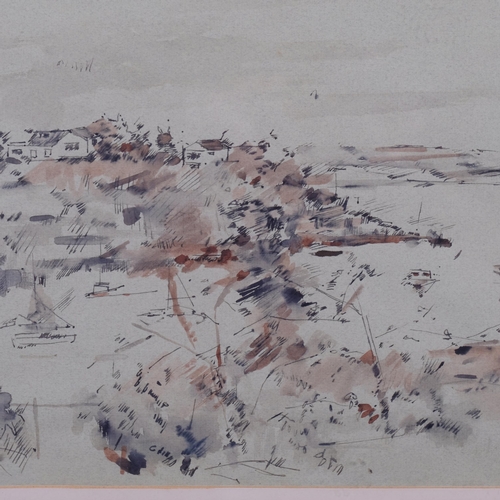 791 - A 20th Century coastal landscape, ink/watercolour, unsigned, 28cm x 41cm, framed