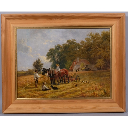 795 - Harvest scene, oil on canvas laid on board, signed with monogram dated 1900, 40cm x 53cm, framed